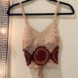 Tan crochet crop top